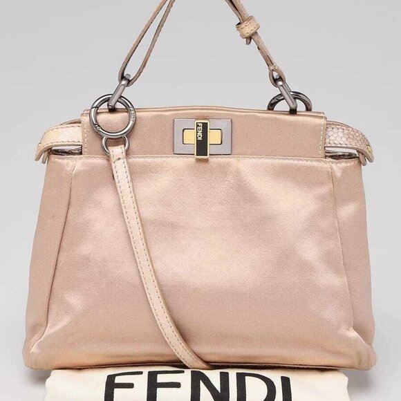Fendi Beige Satin and Snakeskin Mini Peekaboo Satchel Bag - 8BN227 - Picture 1 of 12